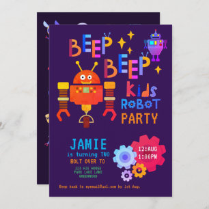 Invitation NOEON ROBOT 2e fête d'anniversaire garçon fille dr