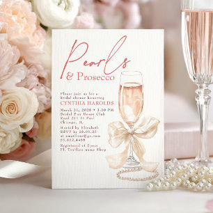 Invitation Nœud Blanc Perles & Prosecco Rosé Enterrement de V