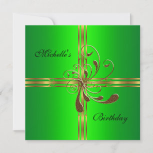 Invitation Nœud cadeau vert citron doré pour fête d'anniversa