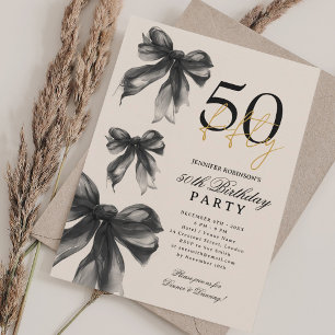 Invitation Nœud Coquette Aquarelle Noire 50ème Anniversaire B