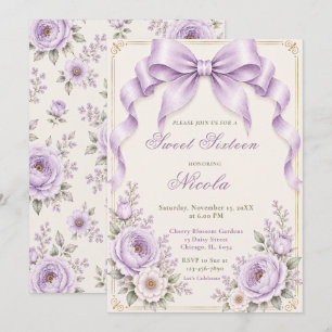 Invitation Nœud Coquette Lavande Florale Sweet Seize