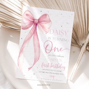 Invitation Nœud Coquette Rose 1er Anniversaire