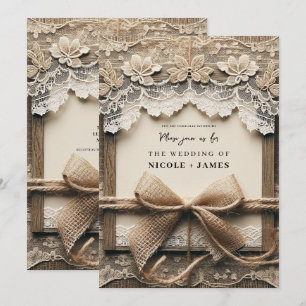 Invitation Nœud de toile de jute en dentelle florale vintage 