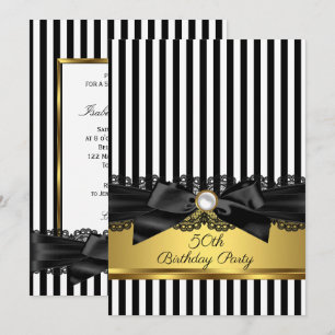 Invitation Nœud en dentelle à rayures noir et blanc Or 50e an