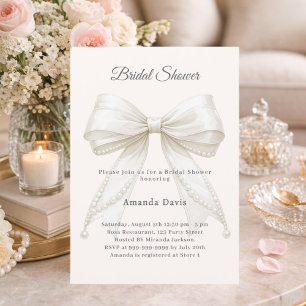 Invitation Noeud en ivoire perles élégant Shower de Mariage