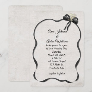 Invitation Nœud et ruban noir de mariage avec Gypsophile