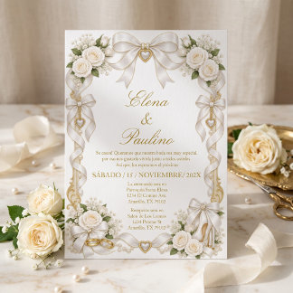Invitation Nœud floral de rose en or blanc pour mariage