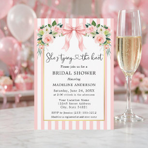 Invitation Noeud Floral Rayures Roses Fête de Mariage