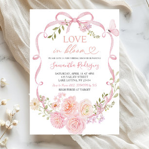 Invitation Nœud Floral Rose Coquette Amour en fleurs