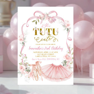 Invitation Nœud Floral Rose Coquette Tutu de Ballet Anniversa