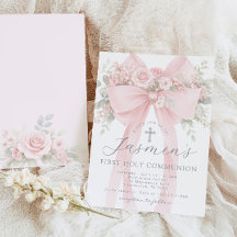 Nœud floral rose pâle Première Sainte Communion