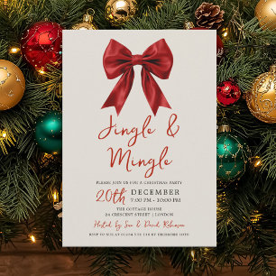Invitation Noeud moderne rouge pour soirée de Noël Jingle & M