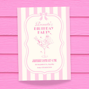 Invitation Nœud papillon coquette rose rétro féminin annivers