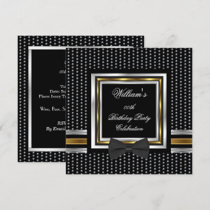 Invitation Nœud papillon noir Studs or Argent Anniversaire