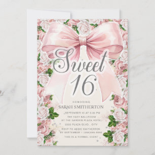 Invitation Nœud papillon rose coquette floral vintage Sweet 1