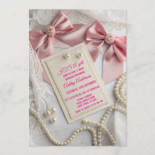 Invitation Nœud Papillon Rose Coquette Perle Élégant Ruban Fê