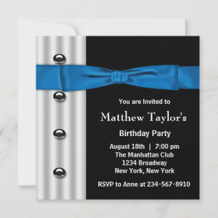 Invitation Noeud papillon smoking bleu noir pour homme, fête 
