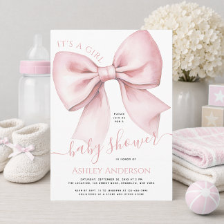 Invitation Nœud Rose Coquette C'est une Fille Baby Shower