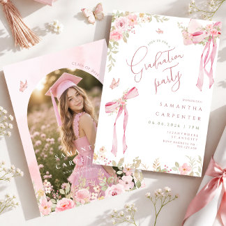 Invitation Nœud rose élégant coquette FLORAL  photo de remise