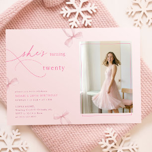 Invitation Nœud Rose Elle a vingt ans Photo 20e Anniversaire