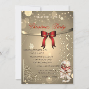 Invitation Nœud Rouge Élégant, Fête de Noël de la Société de