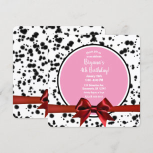 Invitation Nœud rouge rose Taches de dalmatien noir Fête d'an