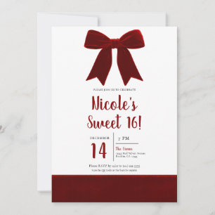 Invitation Nœud Rouge Velours Élégant Chic Sweet 16 Photo