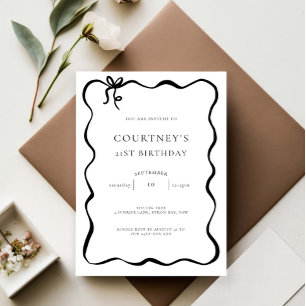 Invitation Nœud Ruban Fantaisiste Fête d'anniversaire 21 ans