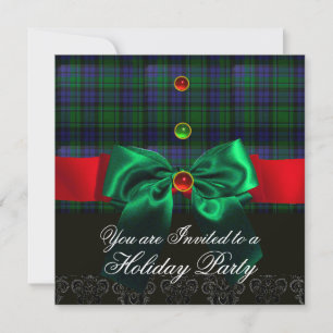 INVITATION NOEUDS BLEUS VERTS ÉCOSSAIS TARTAN FÊTE DE NOËL