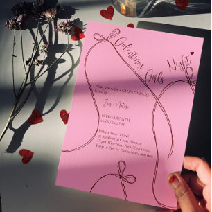 Invitation Nœuds de ruban – Soirée Galentine moderne entre fi