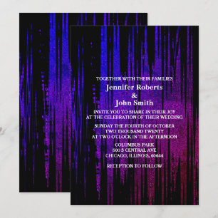Invitation Noir Abstrait Violet Bleu Artsy Mariage élégant