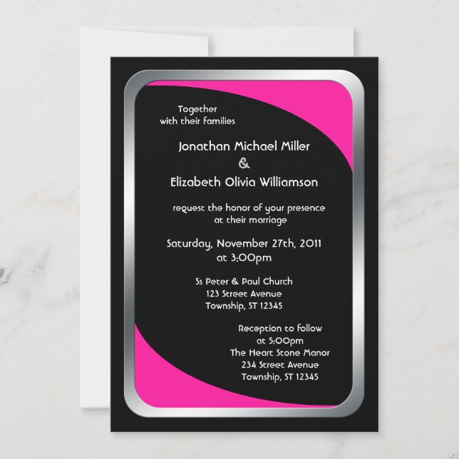 Invitation Noir alternatif avec Mariage rose chaud (Devant)