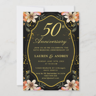 Invitation Noir Anniversaire de mariage doré
