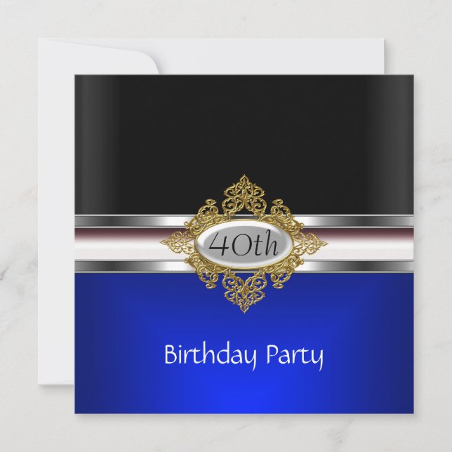 Invitation Noir Argent 40e fête d'anniversaire noir Royal Blu (Devant)