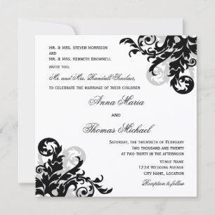 Invitation Noir Argent Flourdissant Individuel Mariage invité