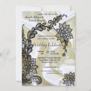 Invitation Noir avec argent sur Champagne Mariage en soie Inv