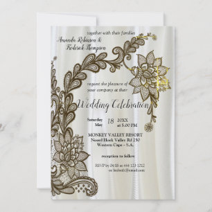 Invitation Noir avec argent sur Champagne Mariage en soie Inv