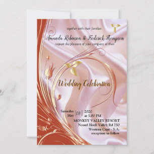 Invitation Noir avec de l'or sur soie Champagne pour mariage