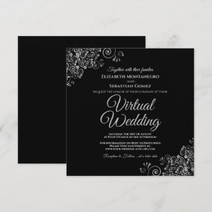 Invitation Noir avec Lacy Silver Elegant Mariage virtuel