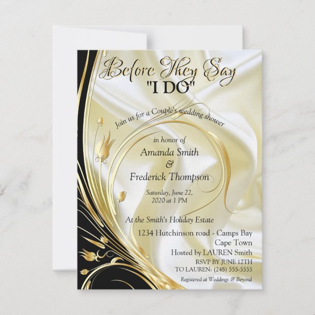 Invitation Noir avec or sur Champagne Soie Couple Douche (Devant)