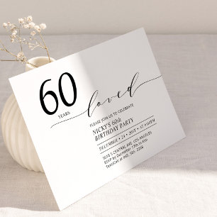 Invitation Noir & Blanc   60 ans aimés 60e anniversaire fête