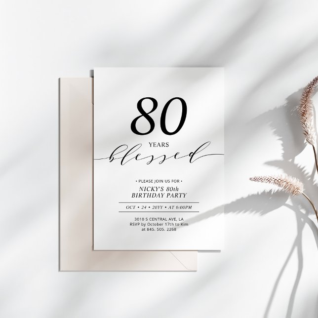 Invitation Noir & Blanc | 80 Ans Fêtés Fête d'anniversaire 80 (Créateur téléchargé)