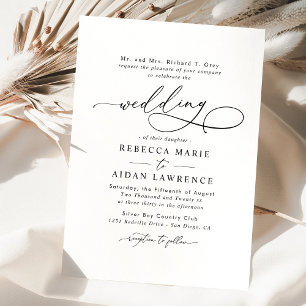 Invitation Noir Blanc Bleu Élégant Script Mariage moderne