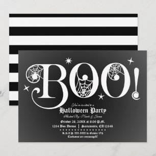Invitation Noir & Blanc BOO Soirée élégante d'Halloween