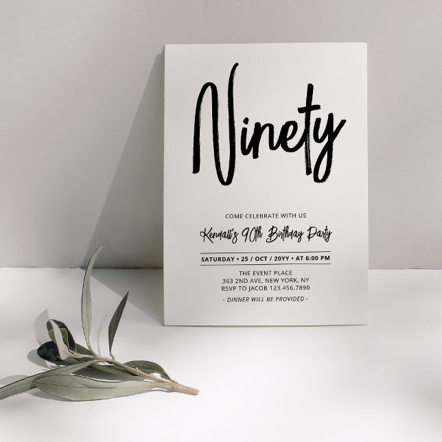 Invitation Noir & Blanc | Chic 90th Birthday Party (Créateur téléchargé)