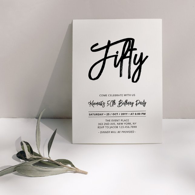 Invitation Noir & Blanc | Chic Cinquante 50e fête d'anniversa (Créateur téléchargé)