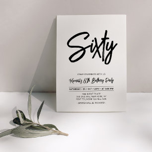 Invitation Noir & Blanc Chic Soixante 60e fête d'anniversai