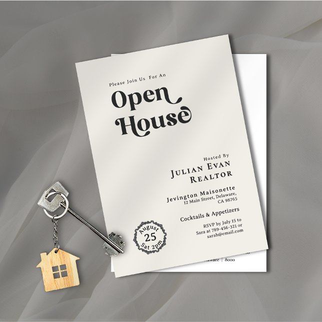 Invitation Noir & Blanc Chic Typographie Entreprise Maison ou (Property Photo Background Typography Open House Invitation)