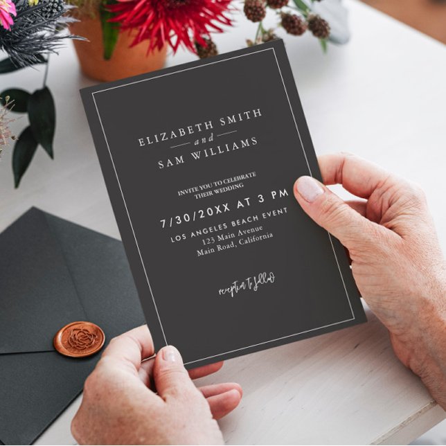 Invitation Noir Blanc Classique Élégant Simple Mariage (Créateur téléchargé)