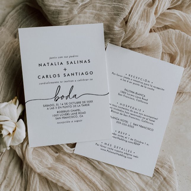 Invitation Noir blanc classique espagnol Mariage avant et arr (Créateur téléchargé)